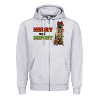 Heather Grey merry and bright german shepherd Zipper Hoodie - RanaPortraitStore