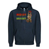 Navy merry and bright german shepherd Zipper Hoodie - RanaPortraitStore