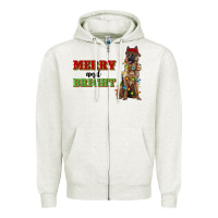 Oatmeal Heather merry and bright german shepherd Zipper Hoodie - RanaPortraitStore