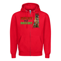 Red merry and bright german shepherd Zipper Hoodie - RanaPortraitStore