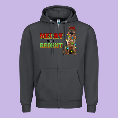 Merry And Bright German Shepherd Zipper Hoodie Designed By Ranaportraitstore