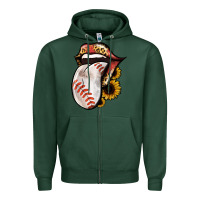 Sports Green Baseball Tongue Zipper Hoodie - Jasminsmagicworld