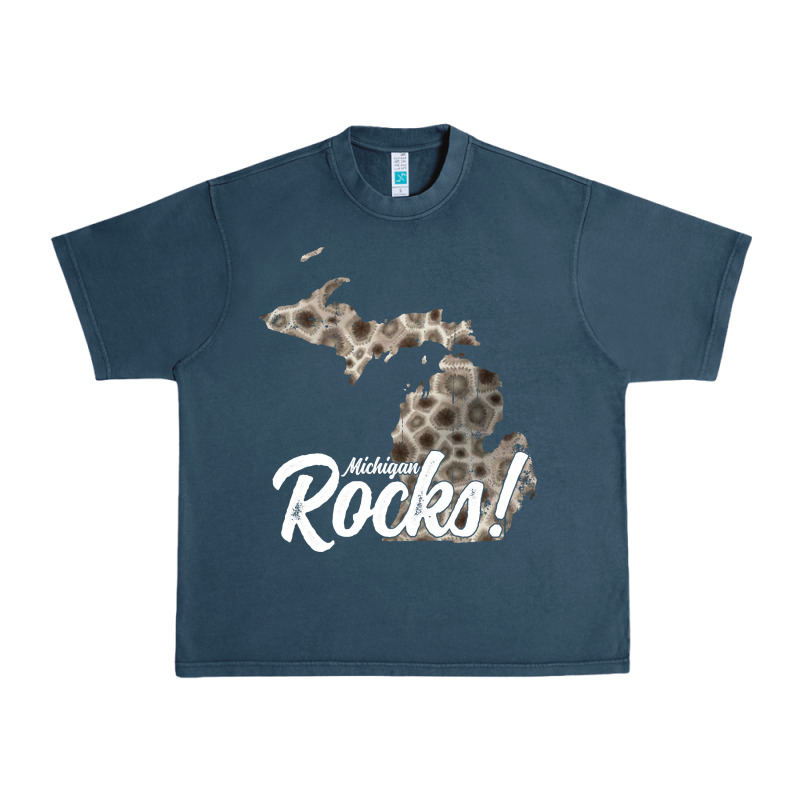 Great Lakes Shaped Men Women Petoskey Stone Michigan Rocks Pullover Ho Urban Heavy Tee by linhVisuals | Teevron