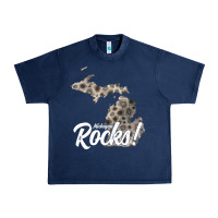Navy great lakes shaped men women petoskey stone michigan rocks pullover ho Urban Heavy Tee - linhVisuals