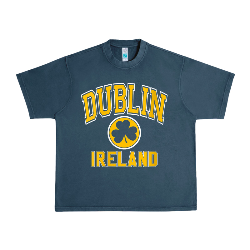 Womens Dublin Ireland Varsity Style Shamrock Green With Amber Print V Urban Heavy Tee by linhVisuals | Teevron