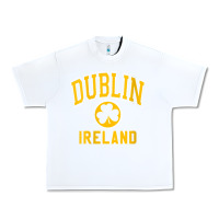 White womens dublin ireland varsity style shamrock green with amber print v Urban Heavy Tee - linhVisuals