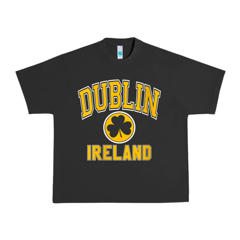 Womens Dublin Ireland Varsity Style Shamrock Green With Amber Print V Urban Heavy Tee by linhVisuals | Teevron