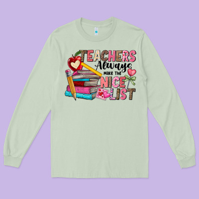 Teachers Always Make The Nice List Long Sleeve Tee Designed By Cowhidedigitalart