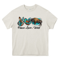 Cream peace love west bison Heavy Core Tee - RanaPortraitStore