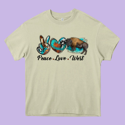 Peace Love West Bison Heavy Core Tee Designed By Ranaportraitstore