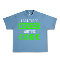 Pebble Blue funny programmer writing code muscles meme for computer geek Urban Heavy Tee - linhVisuals
