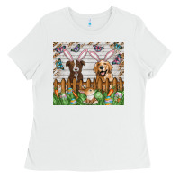 White Easter Dog Ladies Tee - CowhideDigitalArt