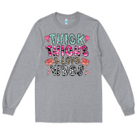 Heather Grey Thick Thighs And Love Vibes Long Sleeve Tee - CowhideDigitalArt