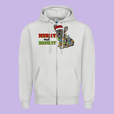 Merry And Bright French Bulldog Zipper Hoodie Designed By Ranaportraitstore
