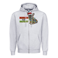Heather Grey merry and bright french bulldog Zipper Hoodie - RanaPortraitStore