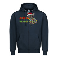 Navy merry and bright french bulldog Zipper Hoodie - RanaPortraitStore