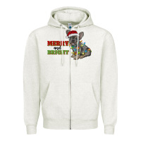 Oatmeal Heather merry and bright french bulldog Zipper Hoodie - RanaPortraitStore