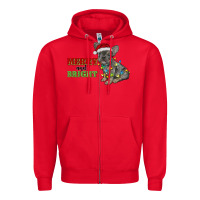 Red merry and bright french bulldog Zipper Hoodie - RanaPortraitStore