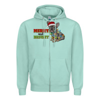 Seafoam merry and bright french bulldog Zipper Hoodie - RanaPortraitStore