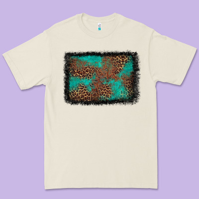 Western Leopard Turquoise Glitter Tooled Leather Premium Tee Designed By Fadigitalartstudio