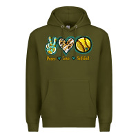 Army Green Peace Love Softball Premium Hoodie - Jasminsmagicworld