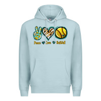 Blue Mist Peace Love Softball Premium Hoodie - Jasminsmagicworld