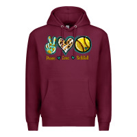Burgundy Peace Love Softball Premium Hoodie - Jasminsmagicworld