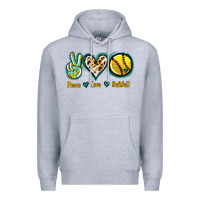 Heather Grey Peace Love Softball Premium Hoodie - Jasminsmagicworld