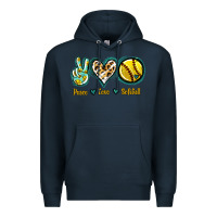 Navy Peace Love Softball Premium Hoodie - Jasminsmagicworld
