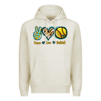 Oatmeal Heather Peace Love Softball Premium Hoodie - Jasminsmagicworld