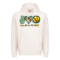 Pale Pink Peace Love Softball Premium Hoodie - Jasminsmagicworld