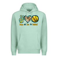 Seafoam Peace Love Softball Premium Hoodie - Jasminsmagicworld