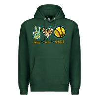 Sports Green Peace Love Softball Premium Hoodie - Jasminsmagicworld
