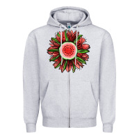 Heather Grey Watermelon Sunflower Zipper Hoodie - Jasminsmagicworld
