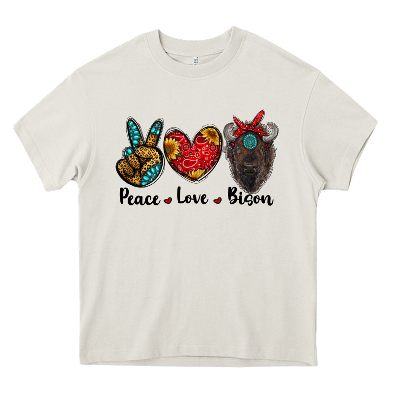 Peace Love Bison Heavy Core Tee by RanaPortraitStore | Teevron