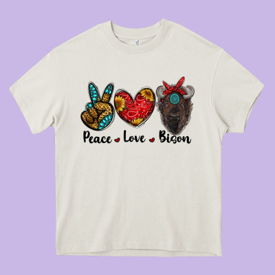 Peace Love Bison Heavy Core Tee Designed By Ranaportraitstore
