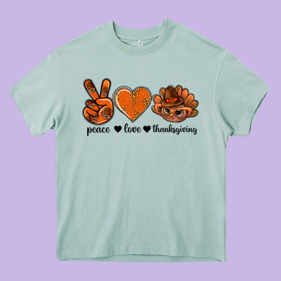 Peace Love Thanksgiving Bbs Heavy Core Tee Designed By Bundleandbundleshop