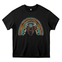 Black western rainbow with bison Heavy Core Tee - RanaPortraitStore