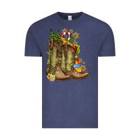 Vintage Denim Christmas Boots Vintage Tee - CowhideDigitalArt