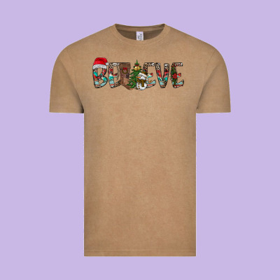 Believe Christmas Vintage Tee Designed By Cowhidedigitalart