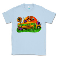 Dusty Blue Halloween School Bus Classic Tee - FaDigitalArtStudio