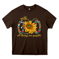 Chocolate Brown with god all things are possible with sunflower bbs Heavy Core Tee - BundleAndBundleShop