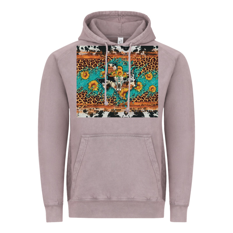 Bull Skull Texas Map Sunflower Leopard Cowhide Vintage Hoodie by Artiststas | Teevron