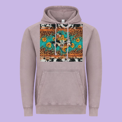 Bull Skull Texas Map Sunflower Leopard Cowhide Vintage Hoodie Designed By Artiststas