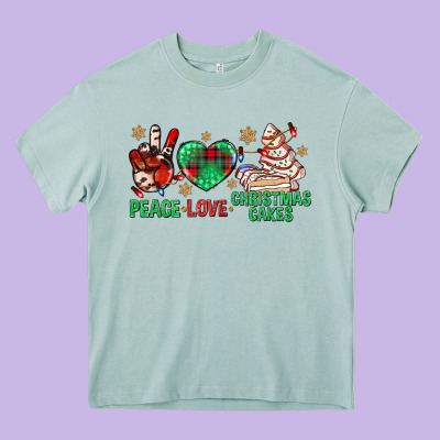 Peace Love Christmas Cakes Bbs Heavy Core Tee Designed By Bundleandbundleshop