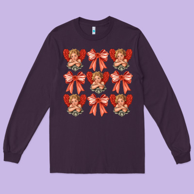 Valentines Eros And Bow Long Sleeve Tee Designed By Cowhidedigitalart