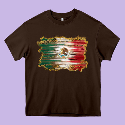 Mexican Flag With Leopard Heavy Core Tee Designed By Ranaportraitstore