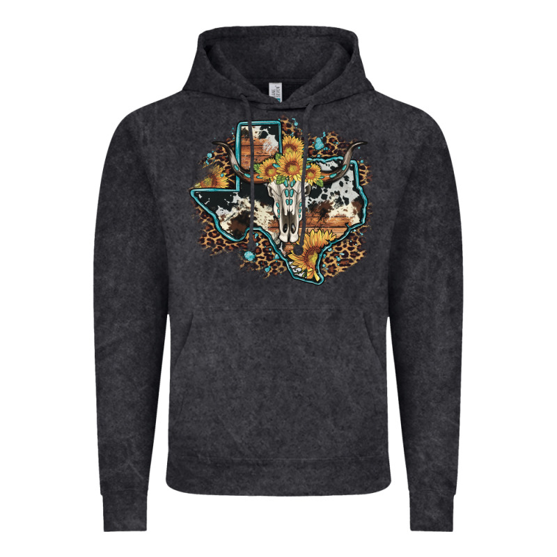 Bull Skull Leopard Cowhide Sunflower Texas Map Vintage Hoodie by Artiststas | Teevron