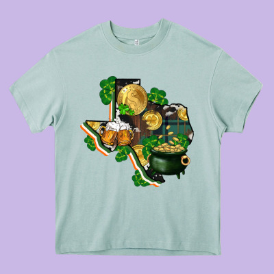 Texas Map St Patricks Day Heavy Core Tee Designed By Fadigitalartstudio