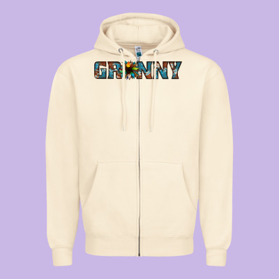 Granny Cowhide Sunflower Zipper Hoodie Designed By Jasminsmagicworld